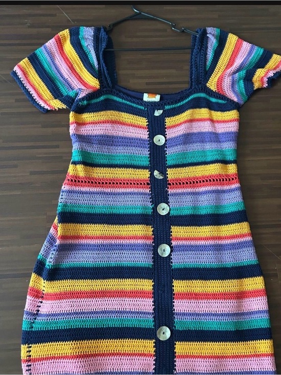 FARM Rio Dresses & Skirts - Farm Rio Multicolor Striped Crochet Button-Front Dress